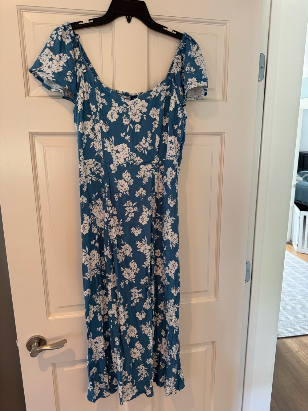 Old Navy Blue Floral Midi Dress with White Print